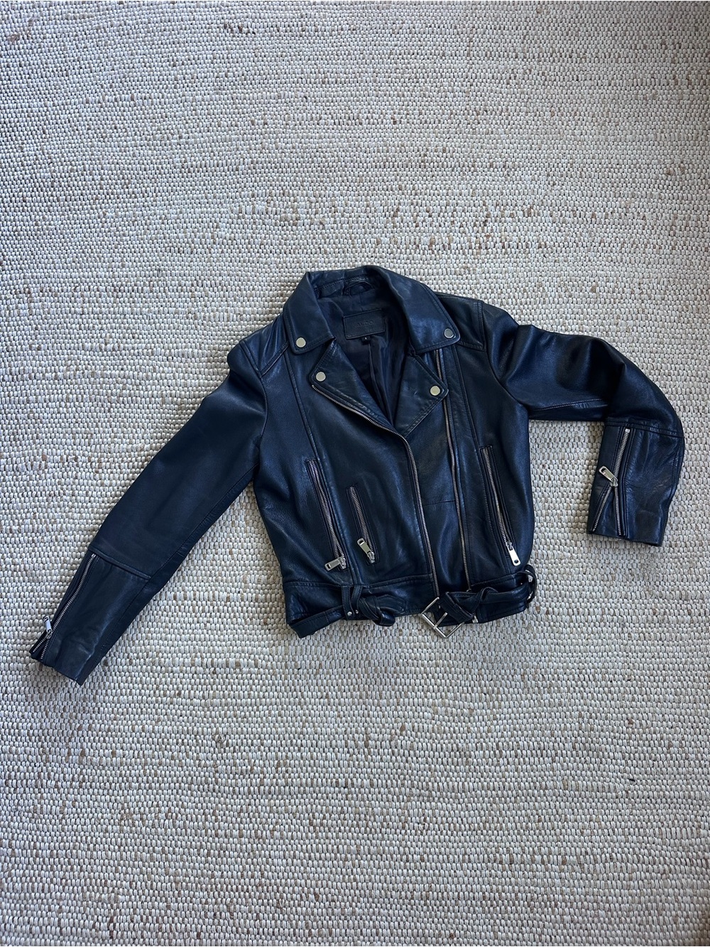 Aldo Black Leather Moto Jacket with Silver Hardware